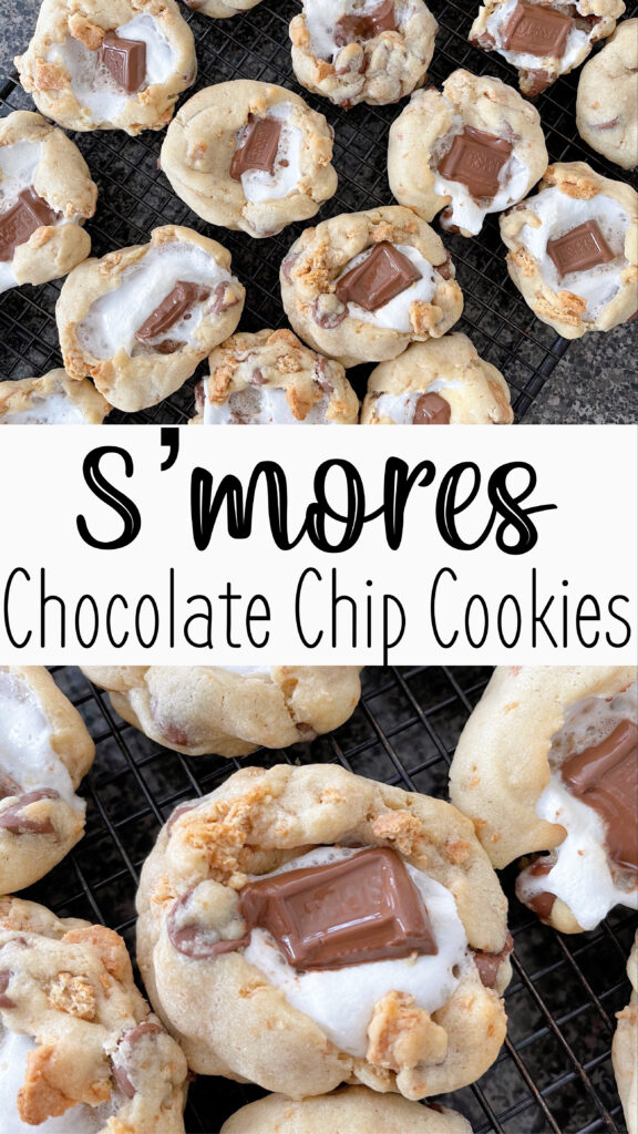 Pinterest image for S'mores Chocolate Chip Cookies.