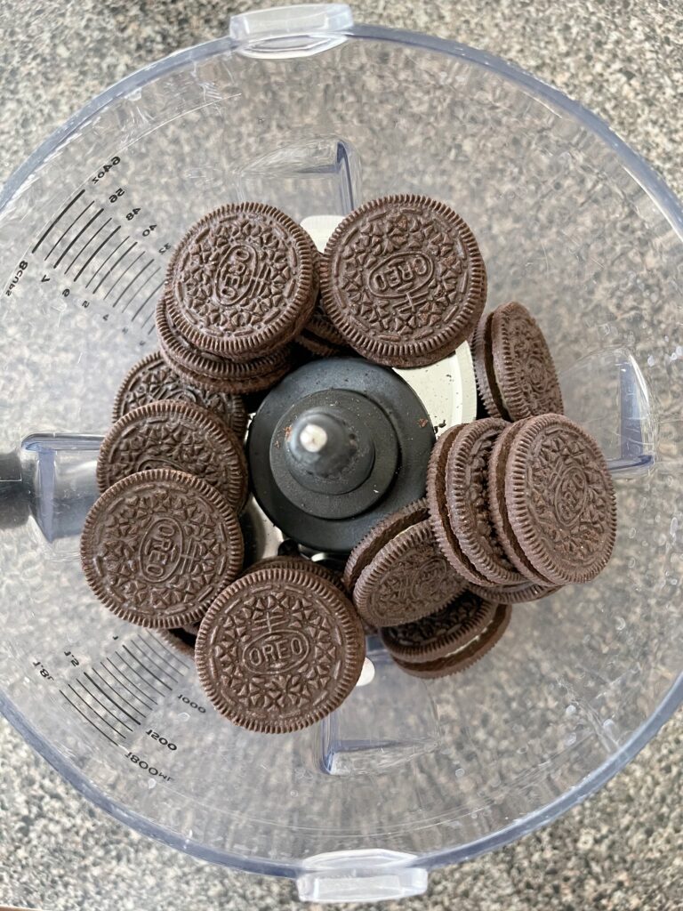 OREO cookies in a food processor.