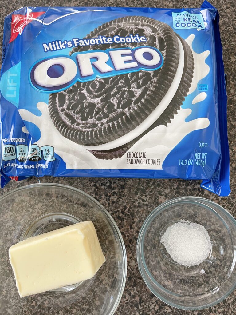 Ingredients for a chocolate cookie crust.