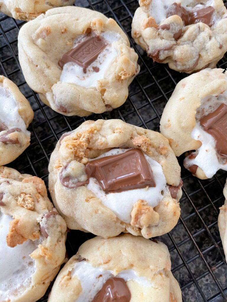 A close up of S'mores Cookies with Graham Crackers.