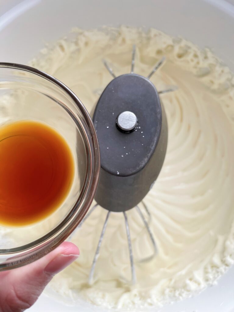 Vanilla extract and cheesecake batter.