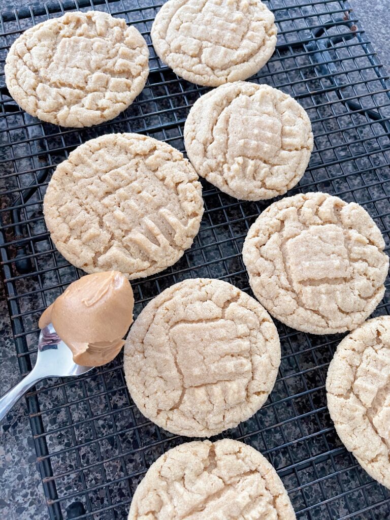 Peanut Butter cookies on a cooling rack.