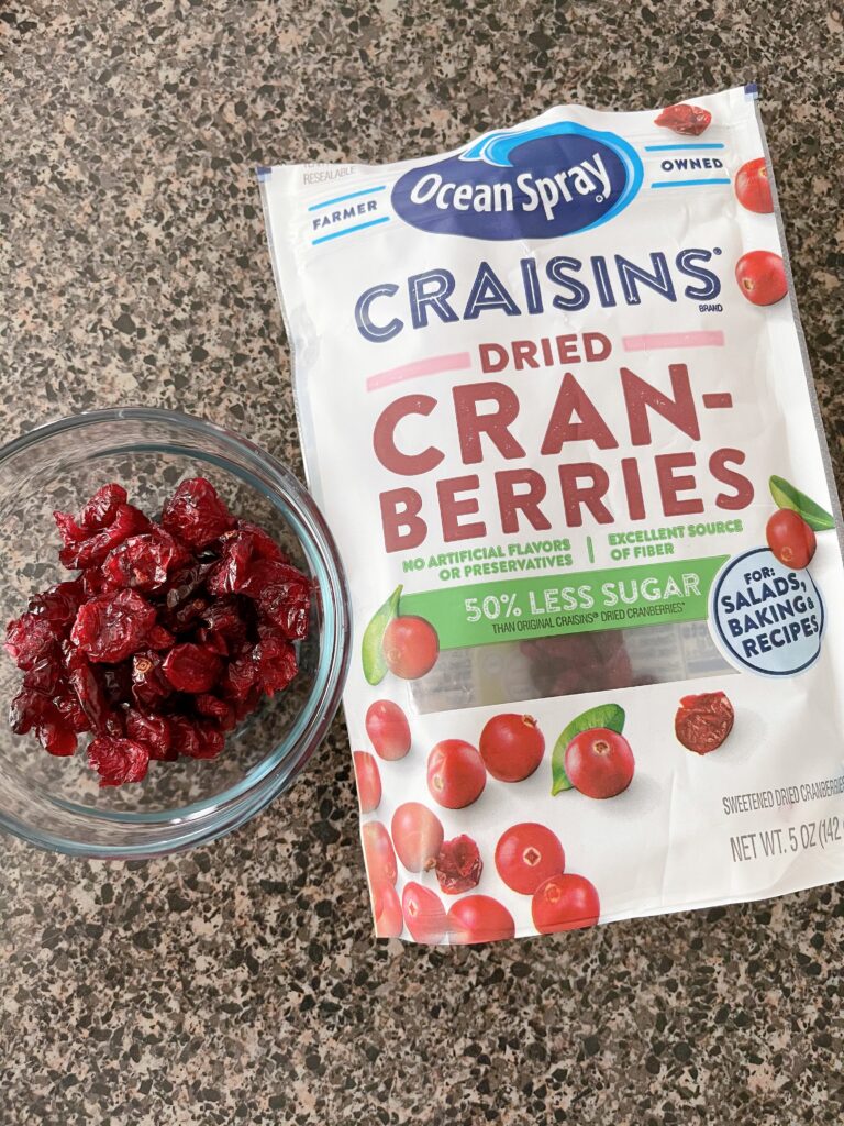 A package of dried cranberries.