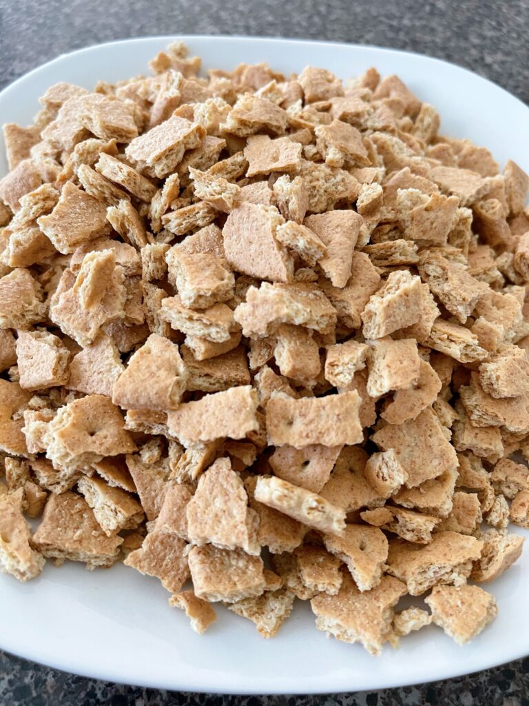 A plate of graham cracker pieces.