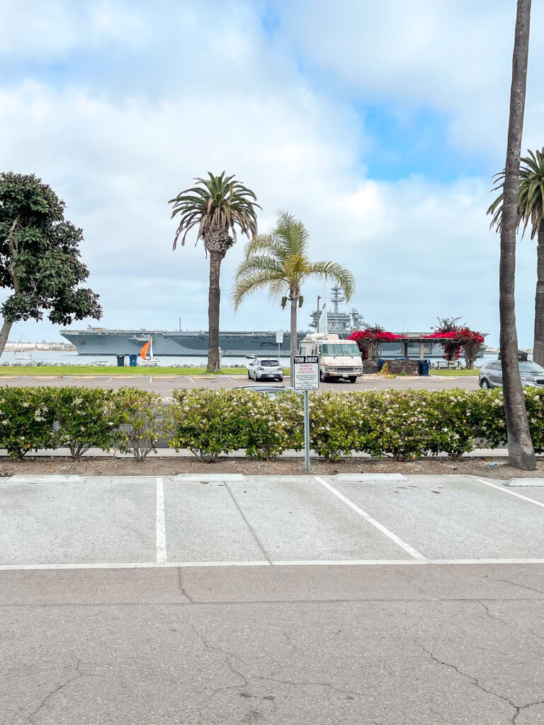 View of USS Abraham Lincoln in San Diego Bay from Best Western Island Palms.