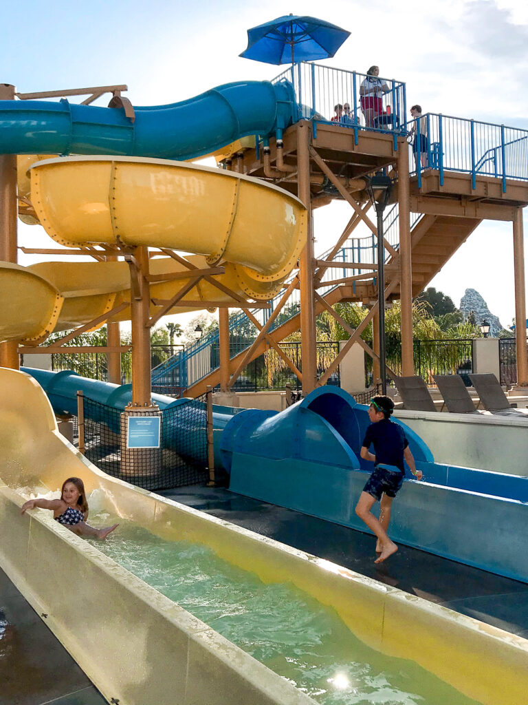 Water slides at Courtyard Anaheim Theme Park Entrance.