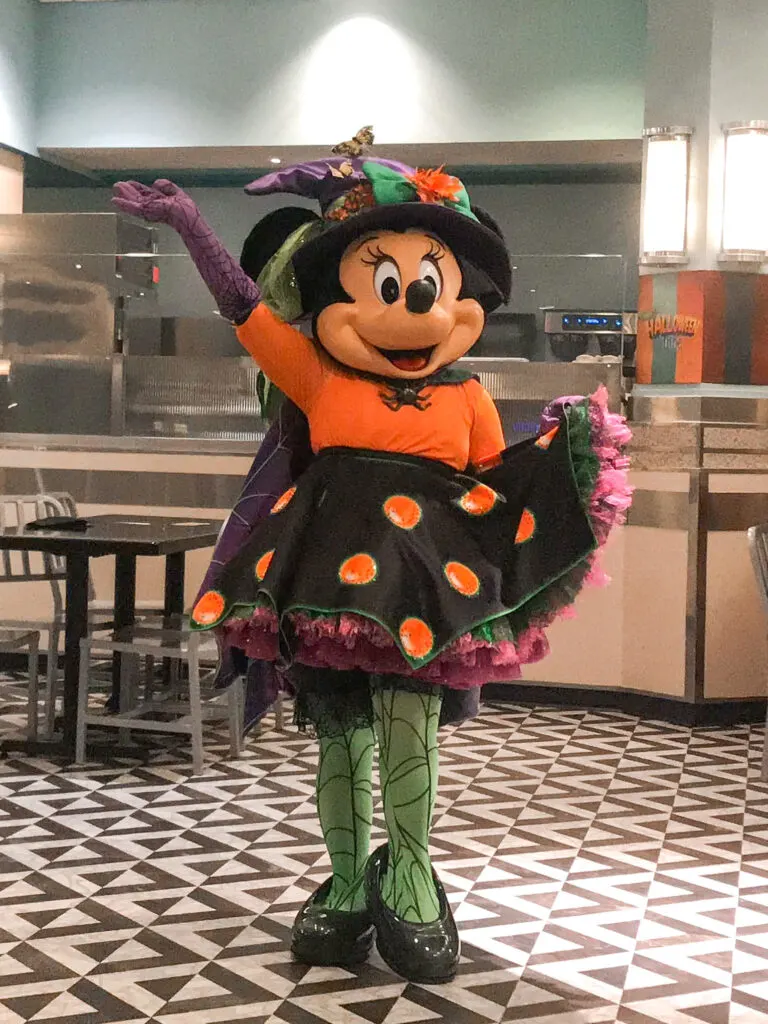 Minnie Mouse dressed as a witch at Disney's Hollywood Studios.