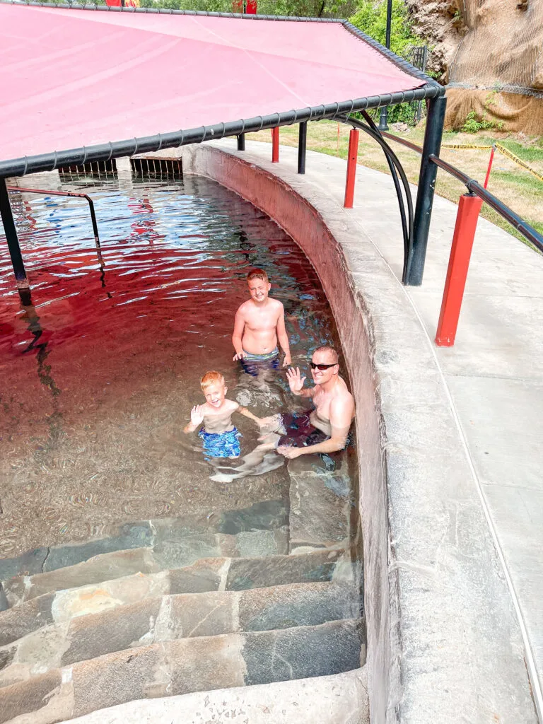 A family in a hot pool at Lava Hot Springs.