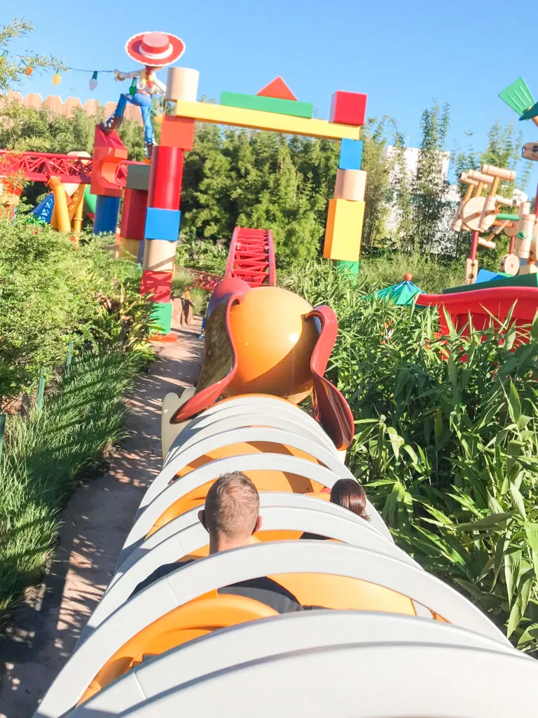 View riding on Slinky Dog Dash at Hollywood Studios.