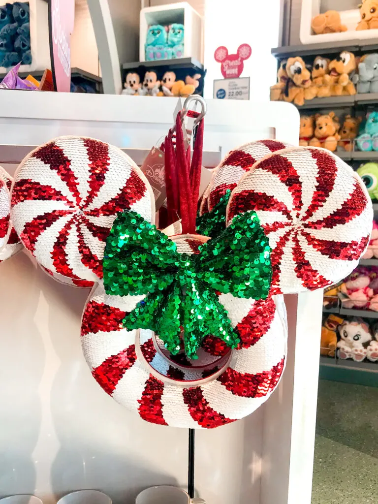 Red and white Mickey Mouse shaped Christmas wreath.