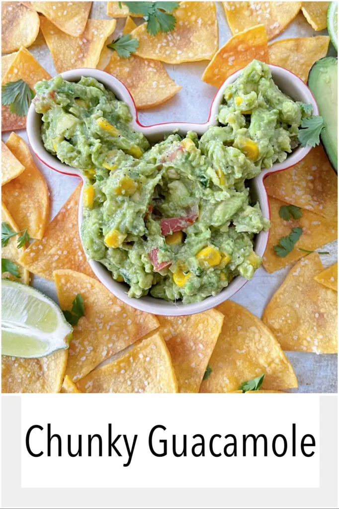 Chunky guacamole and chips.