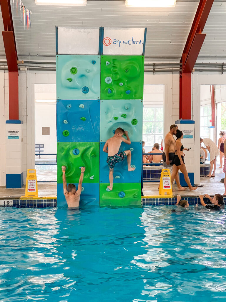 Climbing wall and swimming pool at Lava Hot Springs.