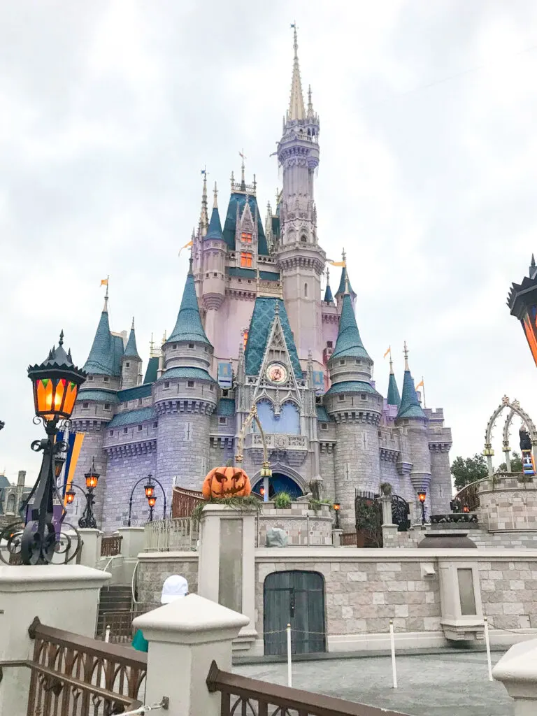 Cinderella Castle decorated for Halloween.