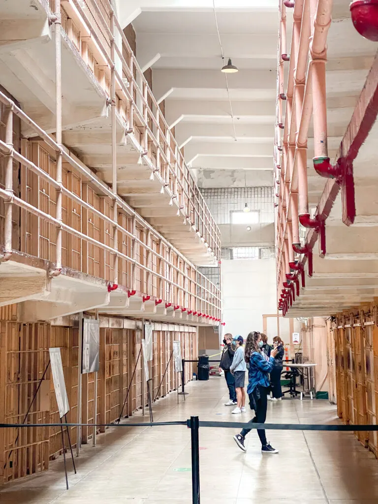 A row of prison cells at Alcatraz.