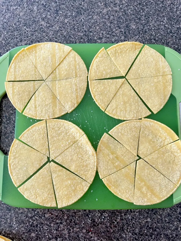Four corn tortillas cut into sixths.