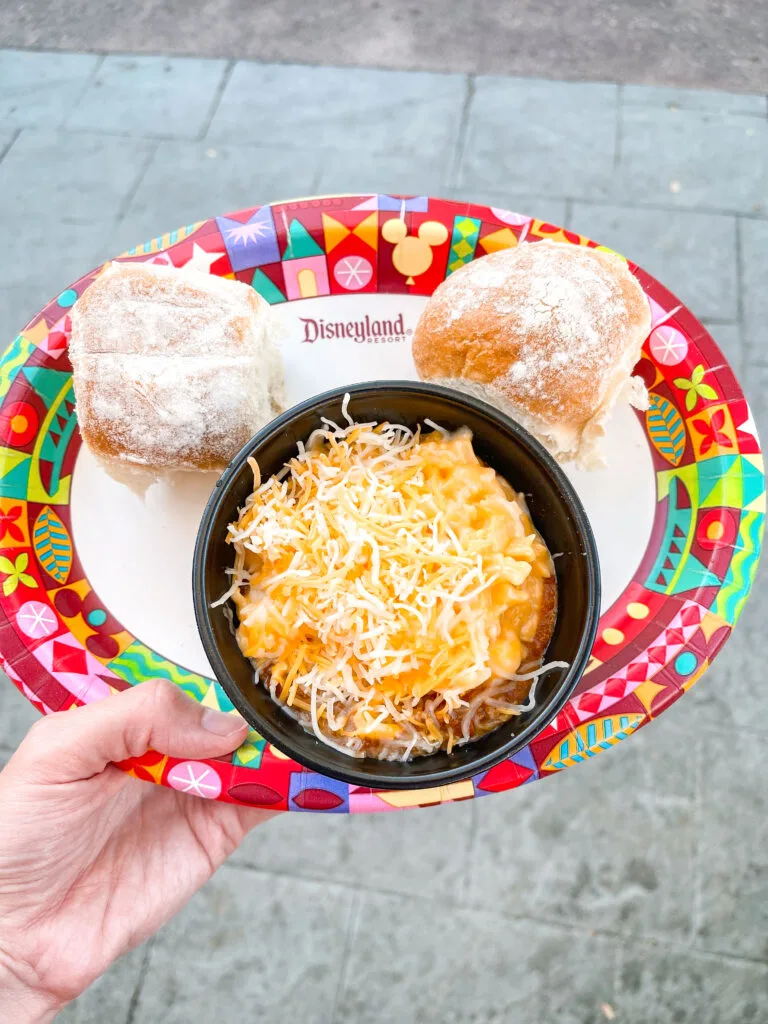 Chili & Macaroni with rolls from Refreshment Corner at Disneyland.