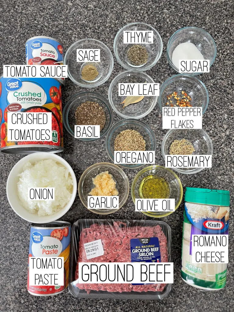 Ingredients to make homemade spaghetti sauce.