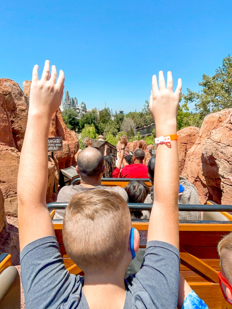 Riding Big Thunder Mountain at Disneyland.