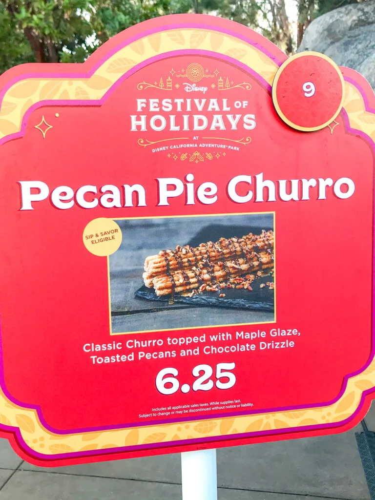 Sign for a Pecan Pie Churro at Disneyland.