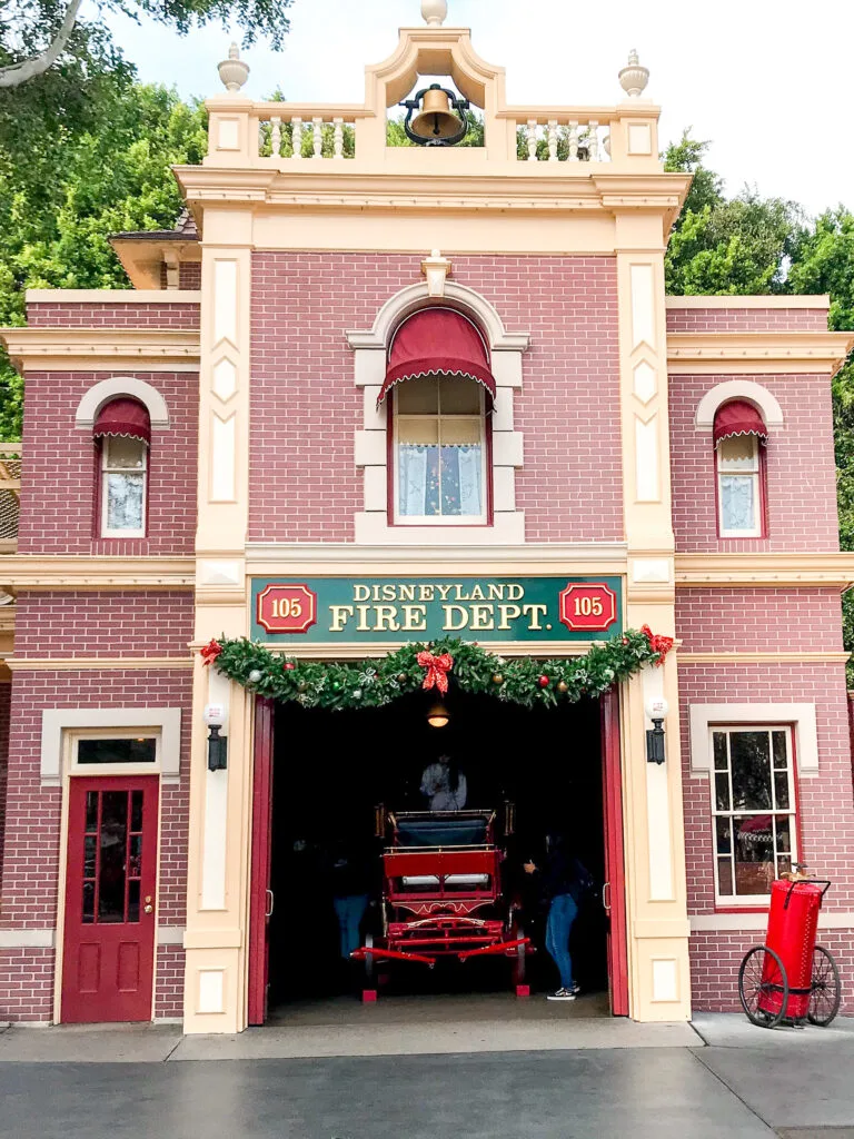 Disneyland Fire Station decorated for Christmas.