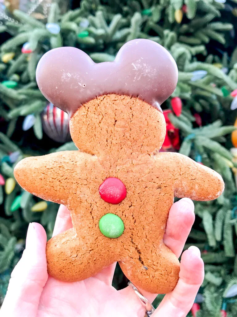 A Mickey Mouse gingerbread cookie.