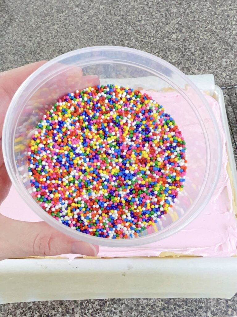 Sprinkles to add to sugar cookie bars.