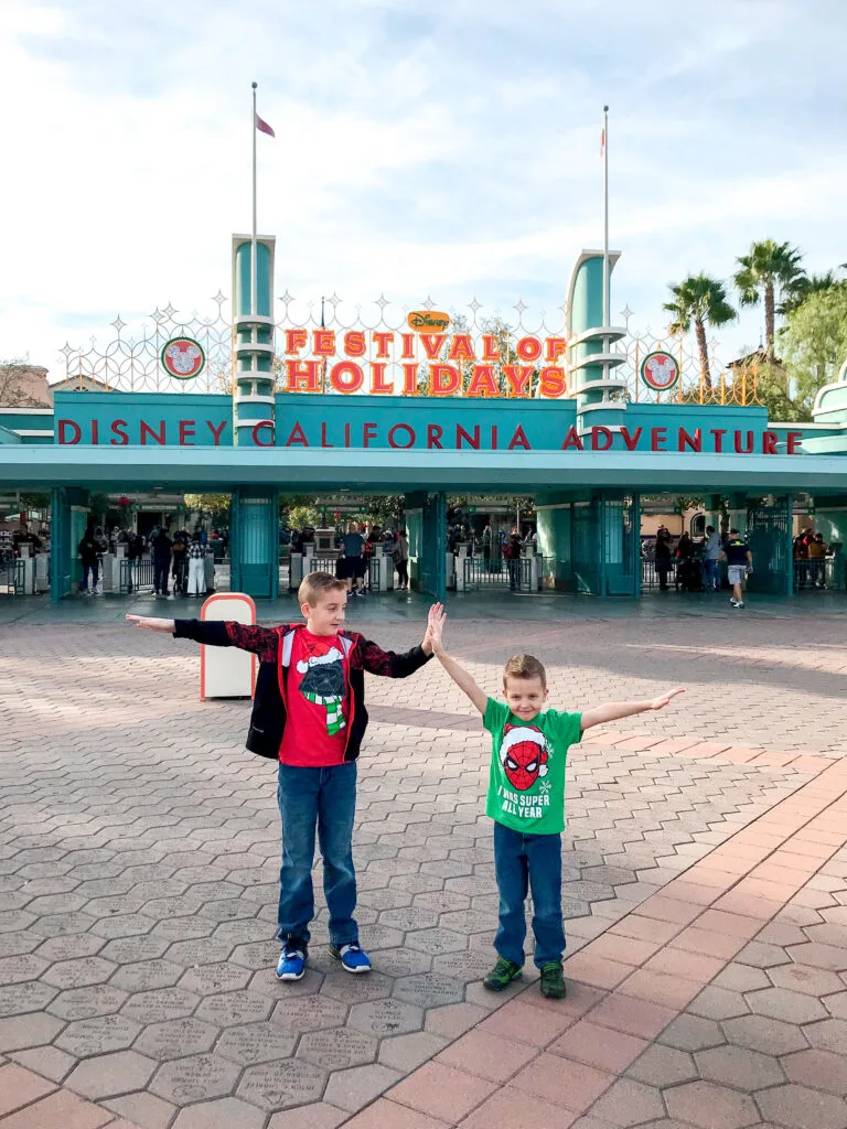 Disney California Adventure entrance decorated for Festival of Holidays.