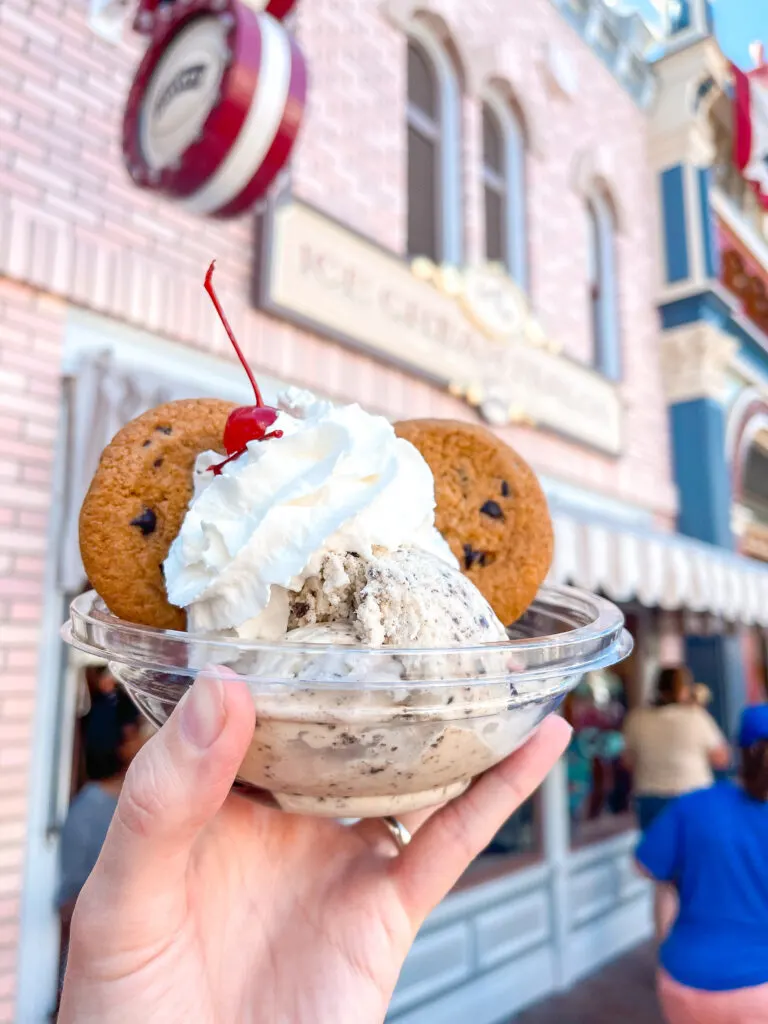 Chocolate Chip Cookie Sundae from Gibson Girl Ice Cream Parlor at Disneyland.