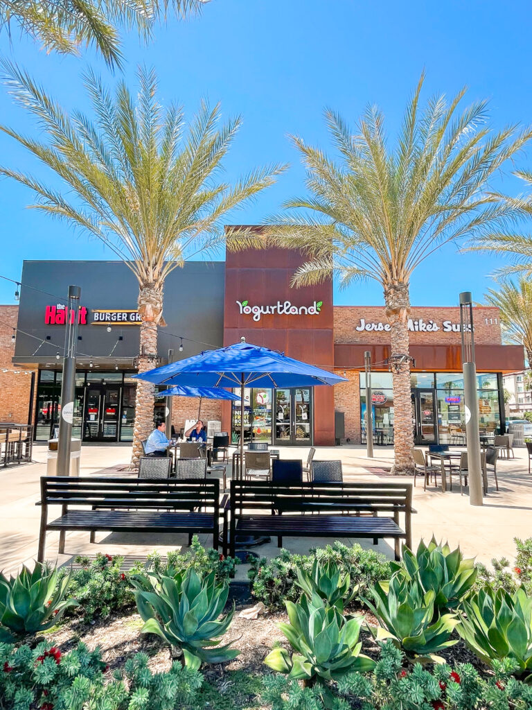 Habit Burger, Yogurtland, and Jersey Mike's Subs outside Cambria hotel in Anaheim.