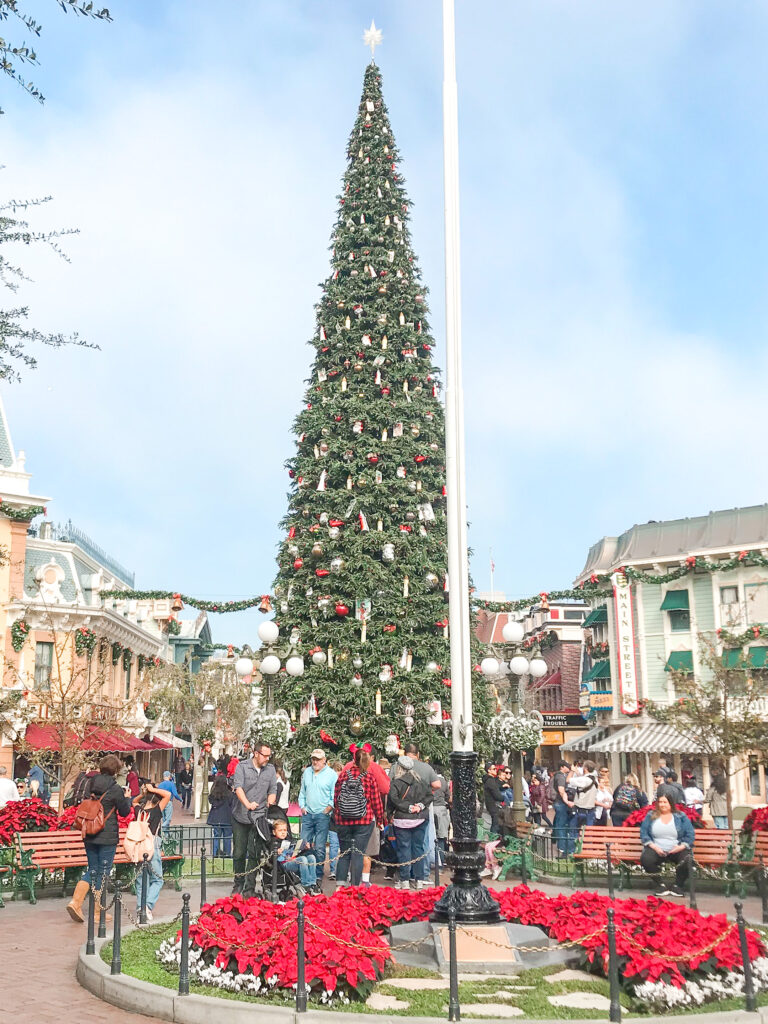 Christmas tree on Main Street U.S.A. at Disneyland.