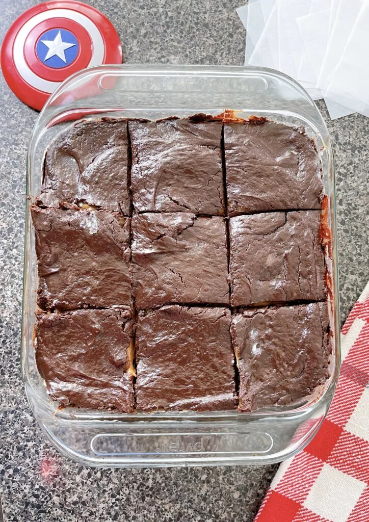 A pan of Snickers Brownies.