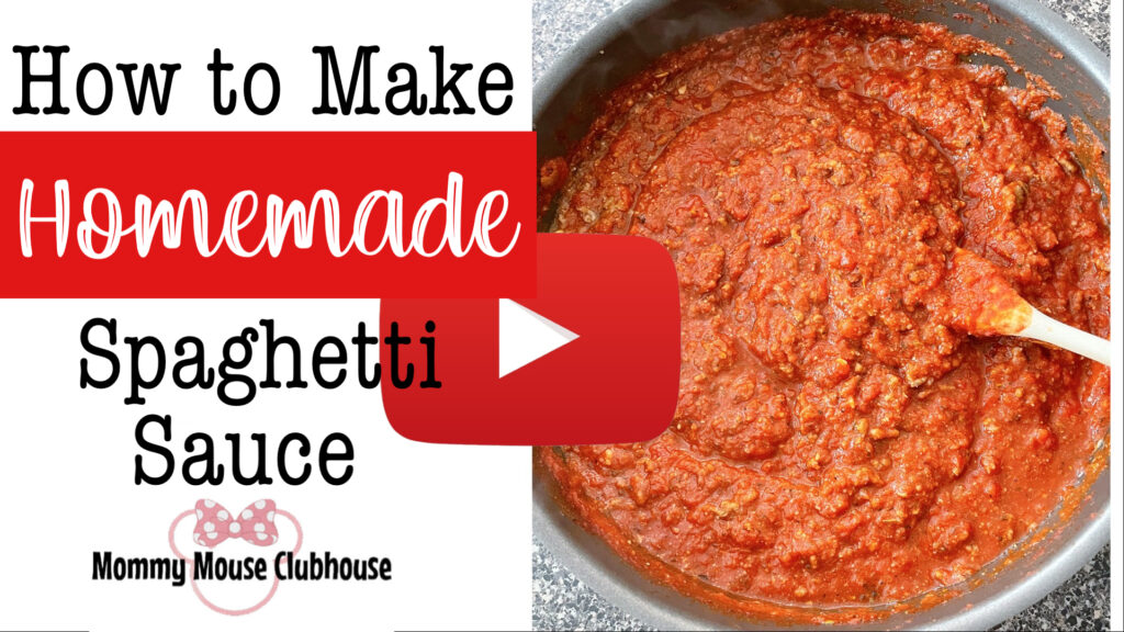 YouTube Thumbnail for how to make homemade spaghetti sauce.