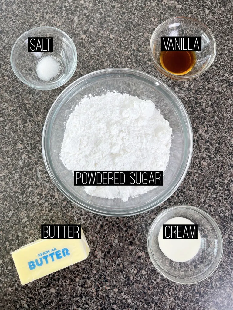 Ingredients needed for buttercream frosting.