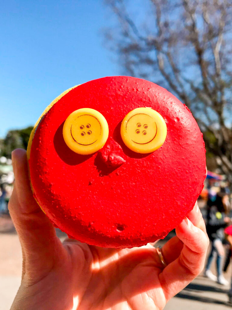 A Macaron from Disneyland made to look like Mickey's pants.