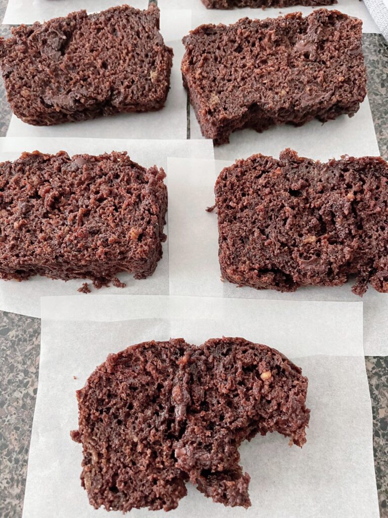 Slices of chocolate zucchini bread.