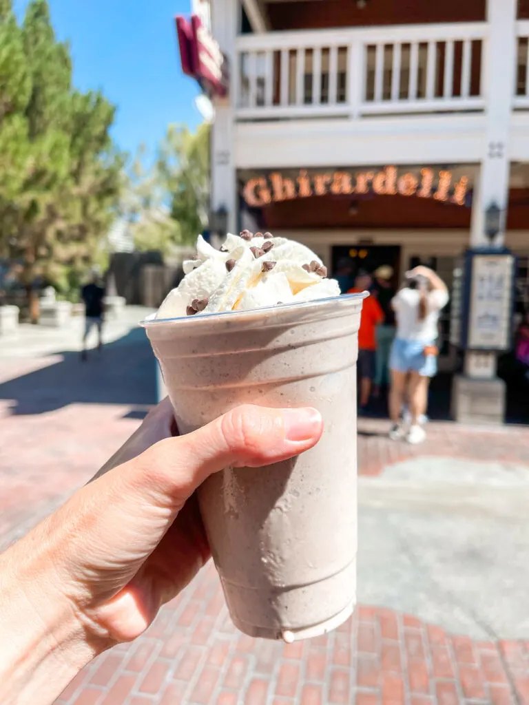 Cookies & Cream Thick Shake from Ghirardelli Soda Fountain & Chocolate Shop at Disney California Adventure Park.