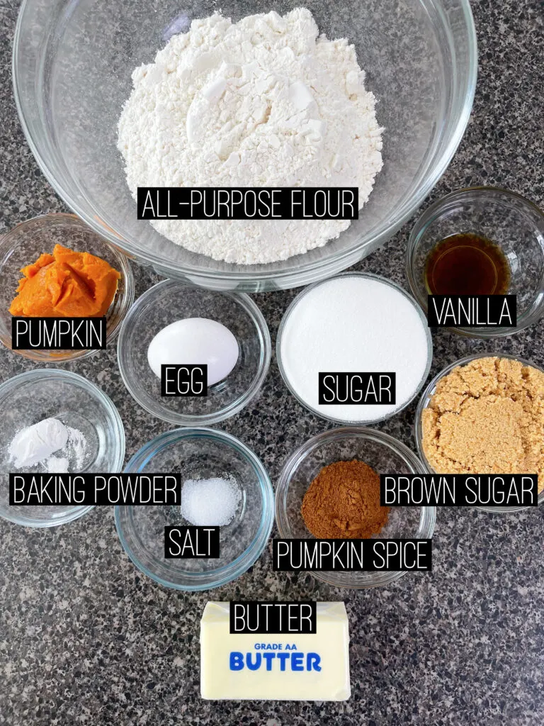 Ingredients to make pumpkin sugar cookie bars.