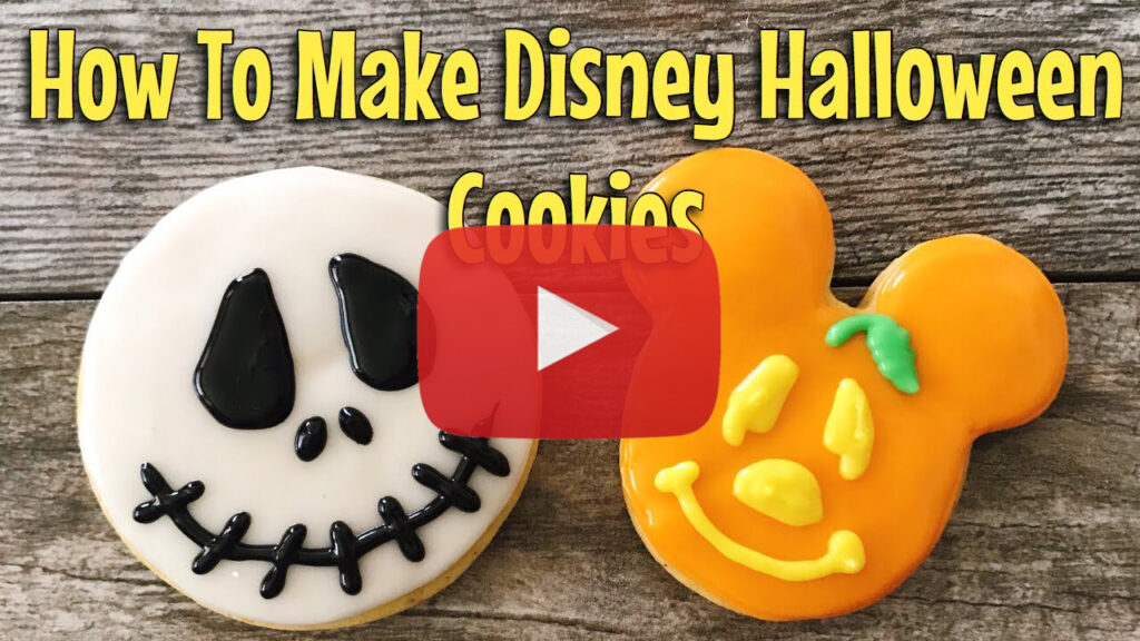 YouTube thumbnail image for how to make Jack Skellington and Mickey Pumpkin Sugar Cookies.