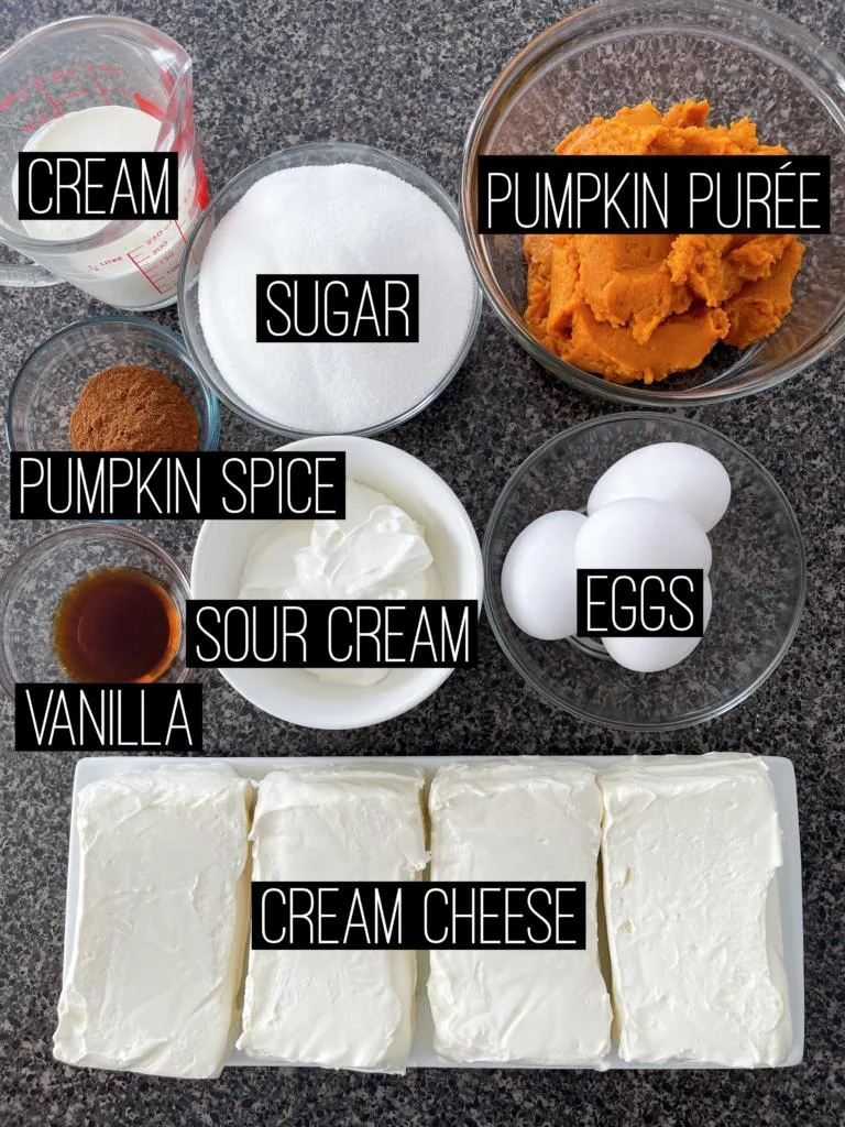 Ingredients to make Cheesecake Factory's pumpkin cheesecake.