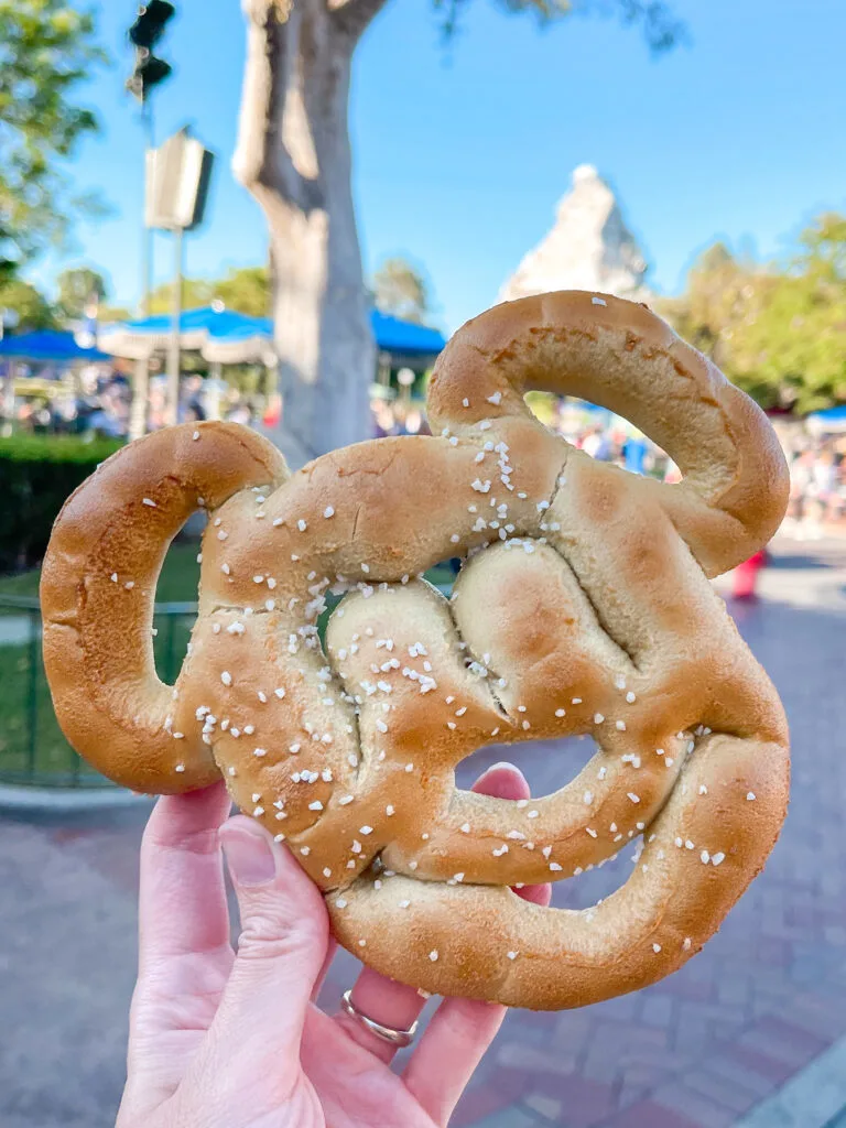 A Mickey Mouse-shaped pretzel at Disneyland.