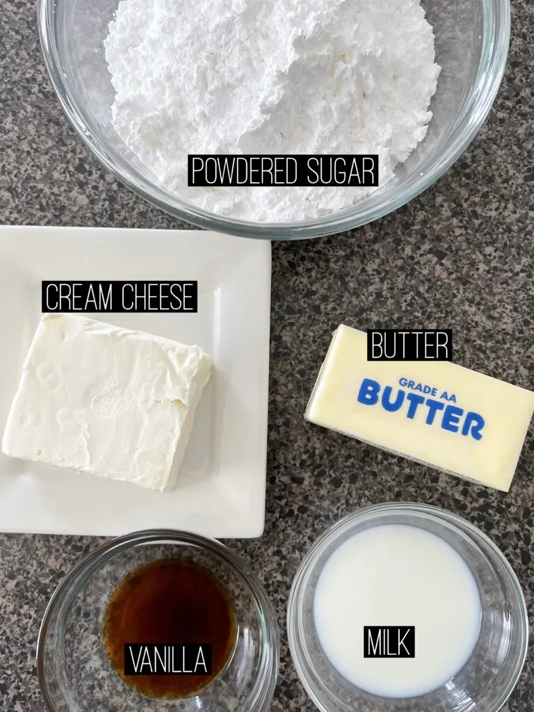 Cream cheese frosting ingredients.