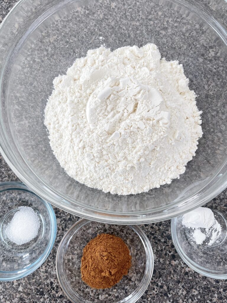Dry ingredients to make pumpkin sugar cookie bars.