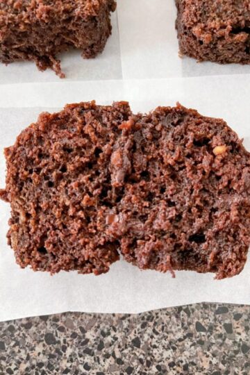 A slice of chocolate zucchini bread.
