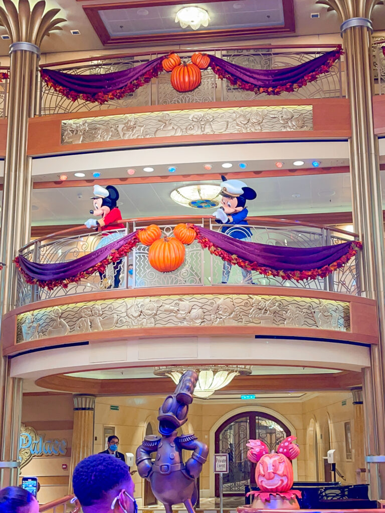 Mickey and Minnie in the atrium of the Disney Dream Criuise ship.