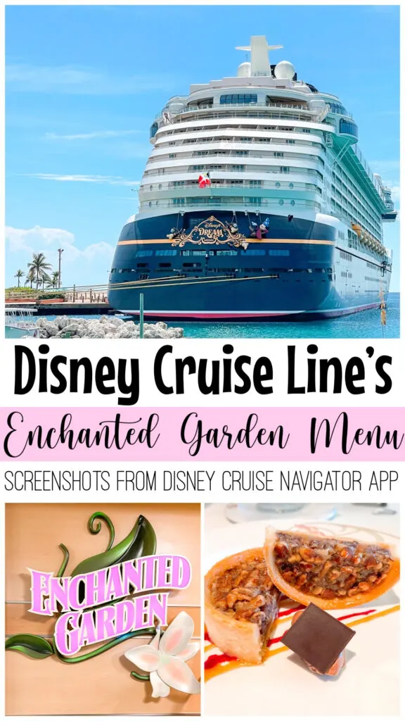 Pinterest image for screenshots of Enchanted Garden from Disney Cruise Line.