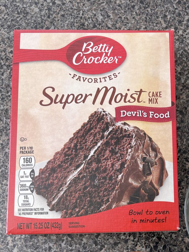 A Betty Crocker Devil's Food cake mix.