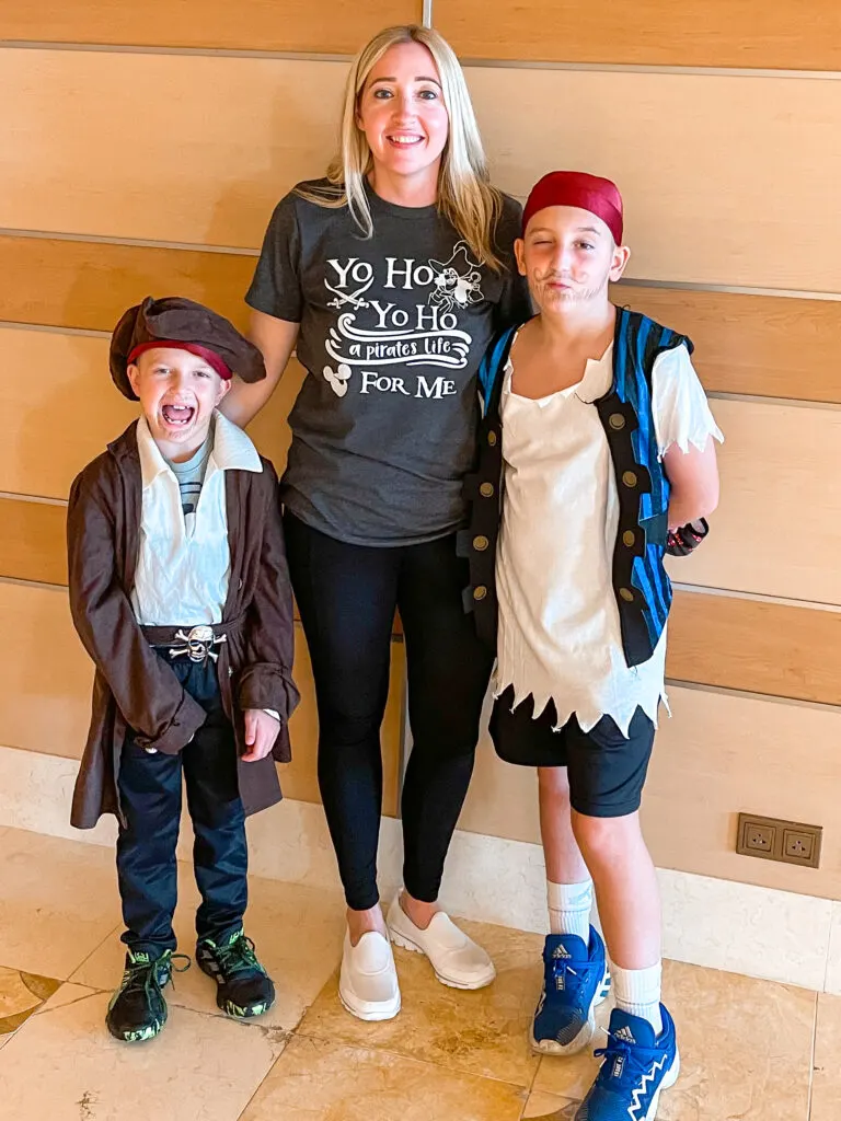 A family dressed up for Pirate Night on a Disney Cruise.