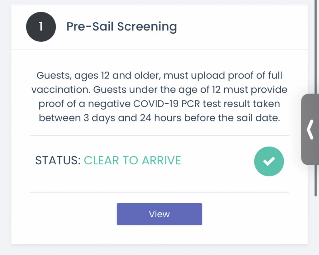 A screenshot from Disney Cruise Line's Safe Passage Website that says "Cleared to Sail"