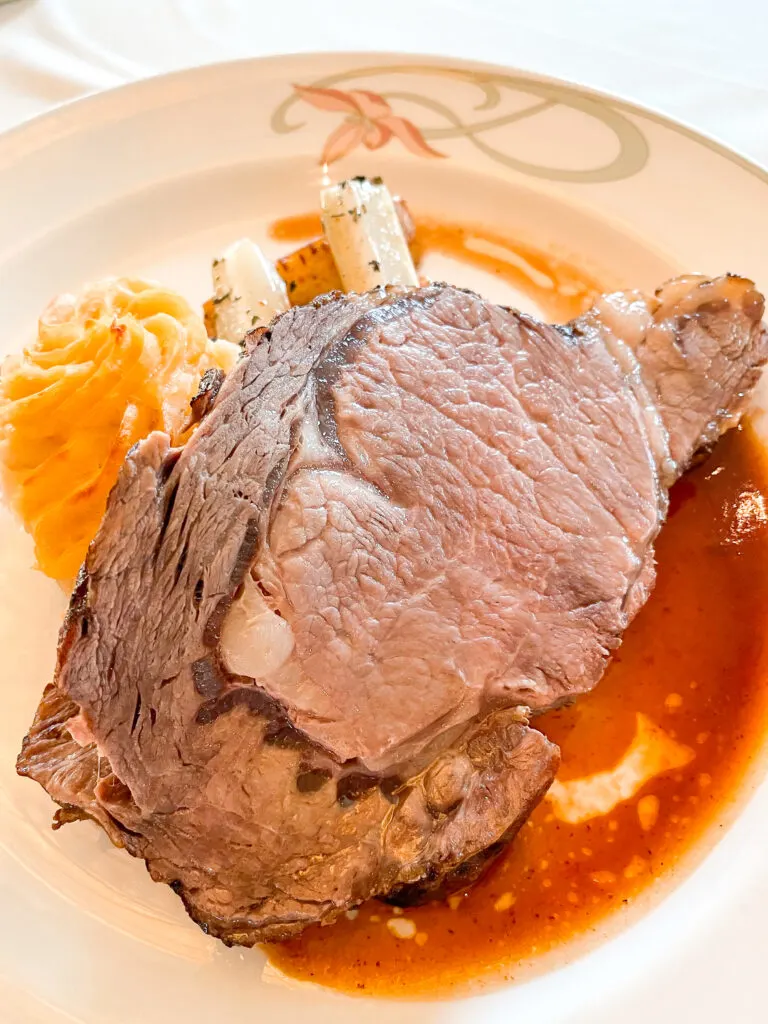 Prime rib from Enchanted Garden restaurant on the Disney Dream.