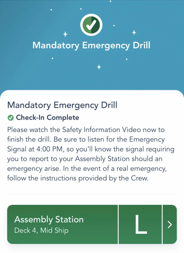Screenshot of the safety drill on the Disney Dream.